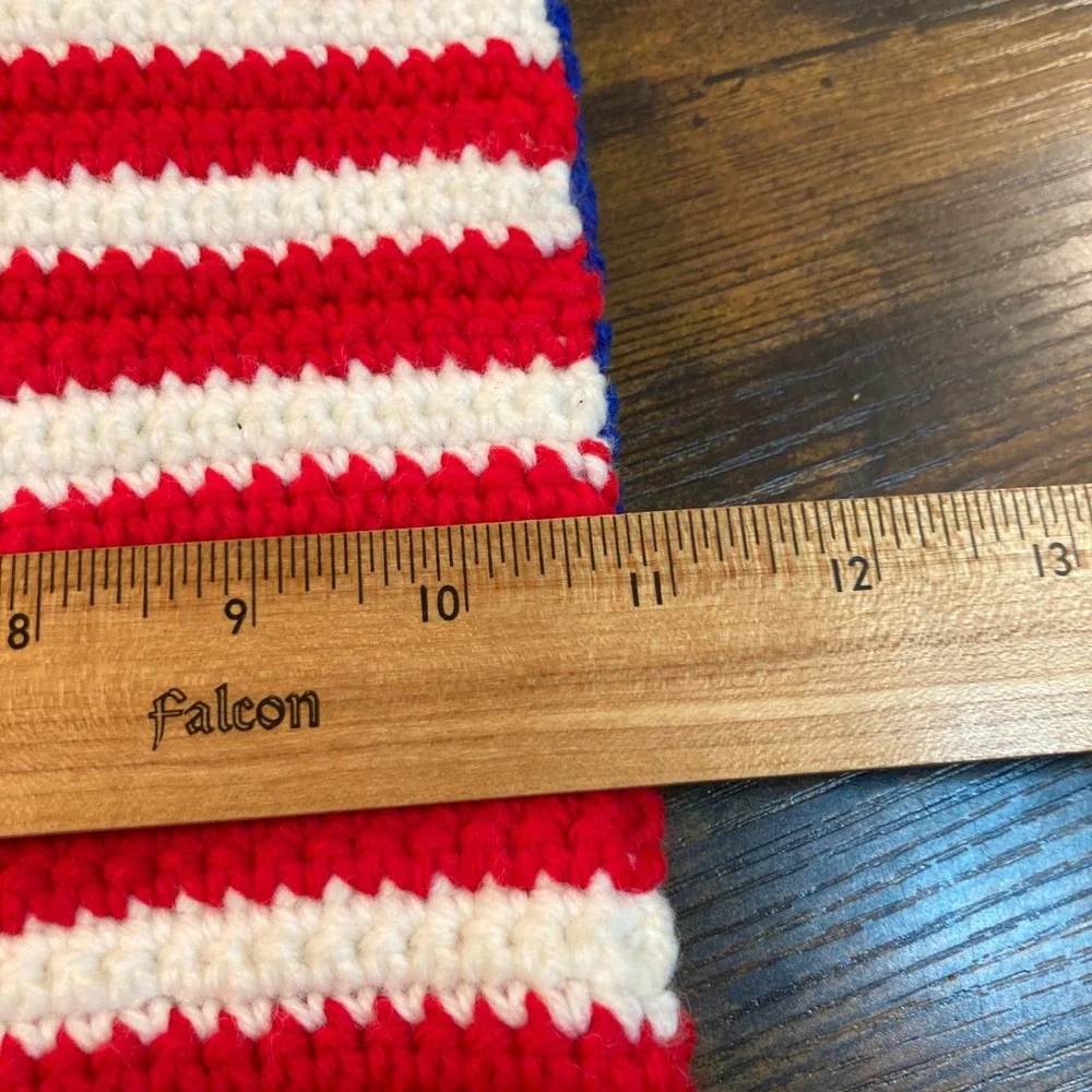 Handmade Crochet American Flag Wall Hanging Patriotic Red White Blue Decor 11x8
